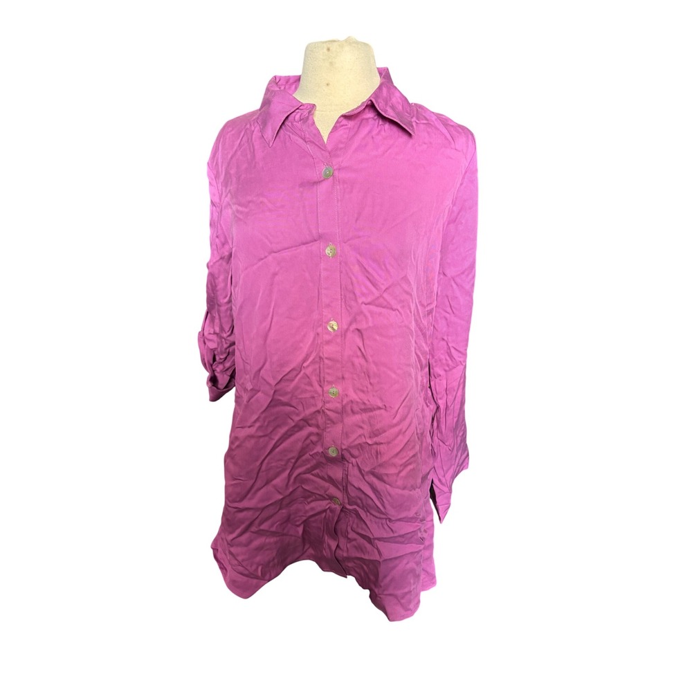 Soft Surroundings Pink Tencel Roll Tab Sleeve Shirt Dress Tunic XL